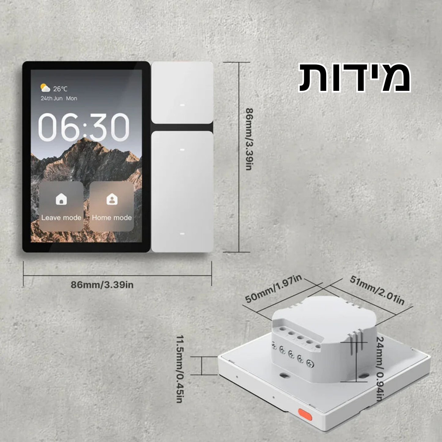 פאנל בקרת בית חכם 3.5 אינצ’ עם חיבור WiFi ו-Bluetooth - כולל 3 יציאות, 3 כפתורים ושלט IR מובנה לשליטה על כל מוצרי הבית החכם שלך