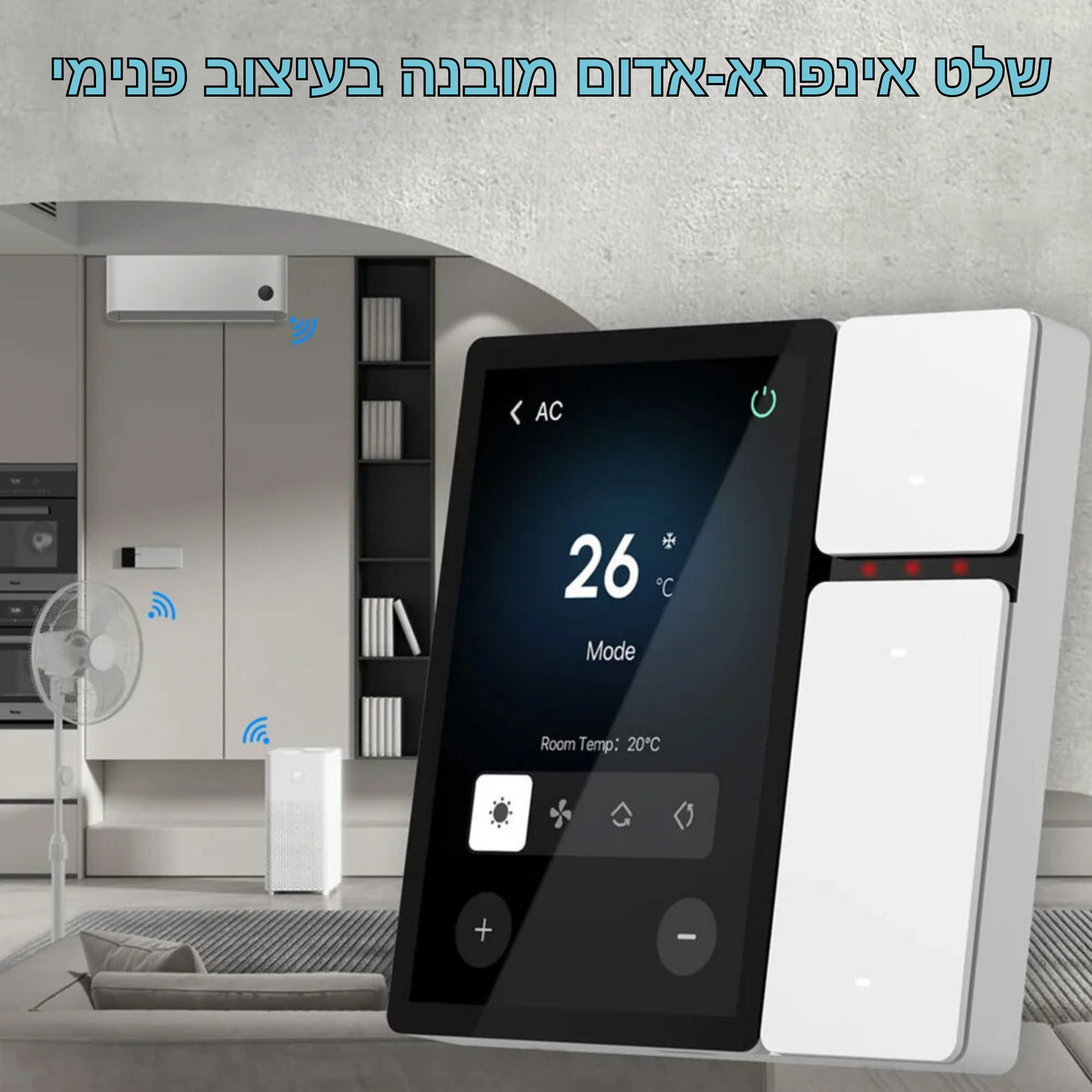 פאנל בקרת בית חכם 3.5 אינצ’ עם חיבור WiFi ו-Bluetooth - כולל 3 יציאות, 3 כפתורים ושלט IR מובנה לשליטה על כל מוצרי הבית החכם שלך