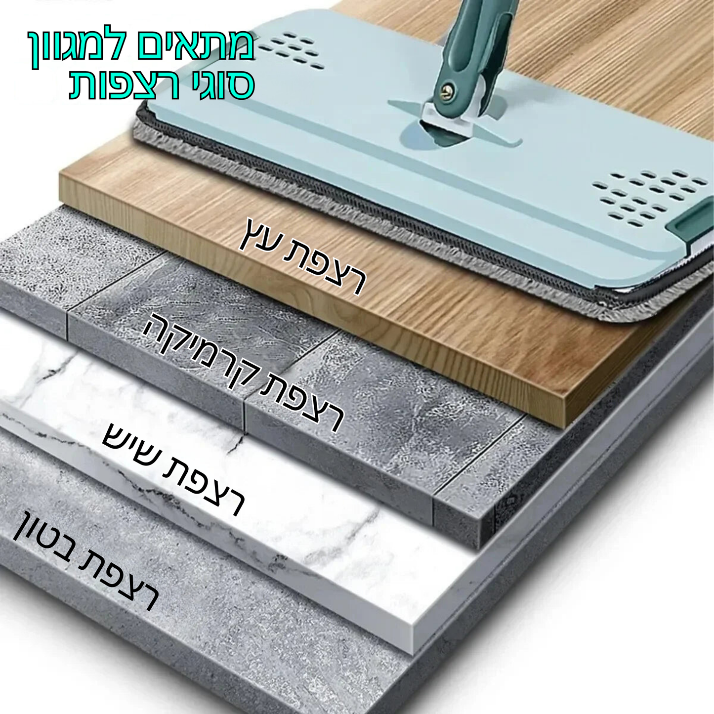 סט מגב חכם עם דלי סחיטה - מנקה רצפה עם 2 תאים לשטיפה וייבוש, פד מיקרופייבר לשימוש רטוב ויבש, ידית סיבוב 360° וניקוי קל ללא מגע במים