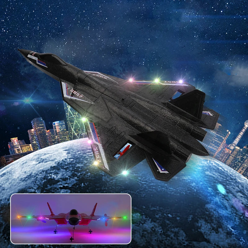 מטוס SU-57 עם שלט רחוק – עמיד לנפילות, עיצוב קרבי, מנוע חזק ותאורת LED נשלטת, עם מערכת ייצוב חכמה לחוויית תעופה מושלמת