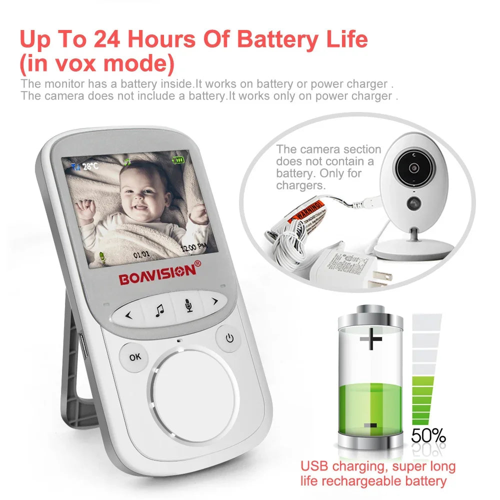 מוניטור אלחוטי מתקדם לתינוק עם מסך LCD, שמע דו-כיווני, ראיית לילה ופונקציית ניגון מוזיקה – מעקב נוח ובטוח 24/7
