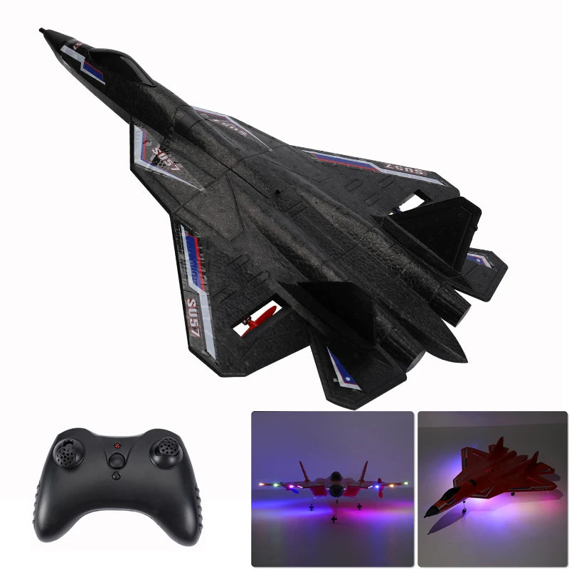 מטוס SU-57 עם שלט רחוק – עמיד לנפילות, עיצוב קרבי, מנוע חזק ותאורת LED נשלטת, עם מערכת ייצוב חכמה לחוויית תעופה מושלמת