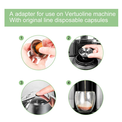 מתאם קפסולות רב-פעמי איכותי למכונות Nespresso VertuoLine | מנירוסטה עמידה, תואם לדגמי Vertuo Next ו-Pop | פתרון חסכוני ואקולוגי לשימוש בקפסולות מקוריות