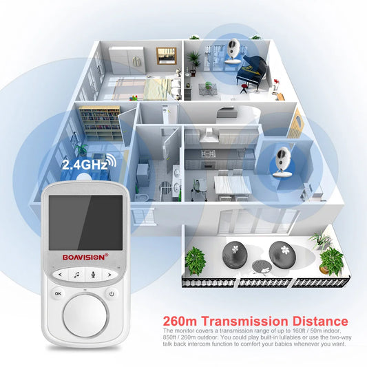 מוניטור אלחוטי מתקדם לתינוק עם מסך LCD, שמע דו-כיווני, ראיית לילה ופונקציית ניגון מוזיקה – מעקב נוח ובטוח 24/7
