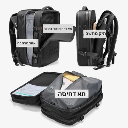 תיק גב חכם עם משאבת וואקום - תיק למחשב נייד עם טעינת USB, דחיסה ואחסון פריטים מרובים, קיבולת גדולה, עמידות למים, עיצוב אלגנטי ונוחות מירבית