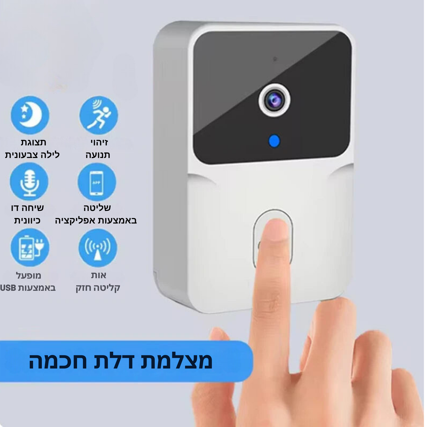 פעמון דלת חכם אלחוטי עם מצלמת HD – אינטרקום WiFi מתקדם עם שיחות דו-כיווניות, התראות אבטחה, ראיית לילה ושליטה באמצעות אפליקציה לבית חכם