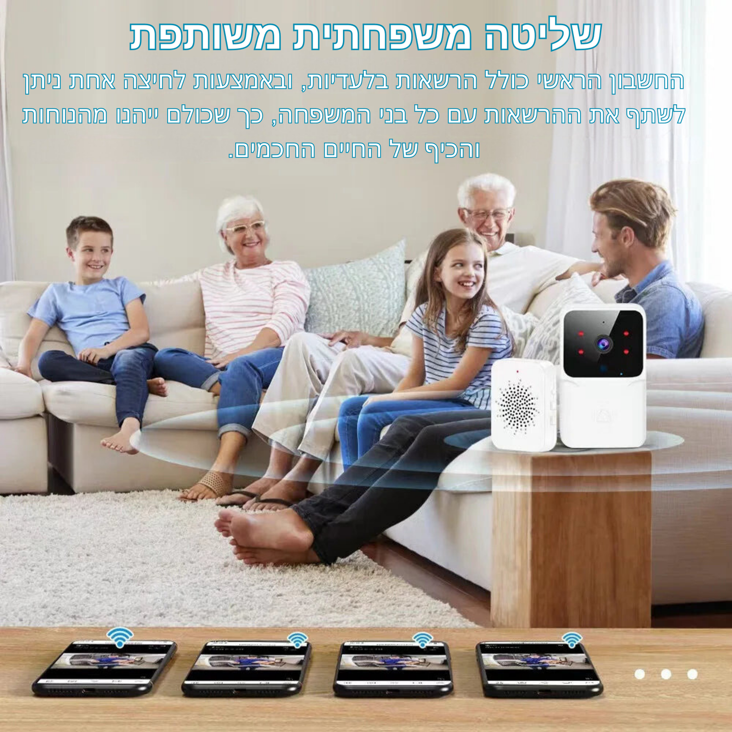 פעמון דלת חכם אלחוטי עם מצלמת HD – אינטרקום WiFi מתקדם עם שיחות דו-כיווניות, התראות אבטחה, ראיית לילה ושליטה באמצעות אפליקציה לבית חכם