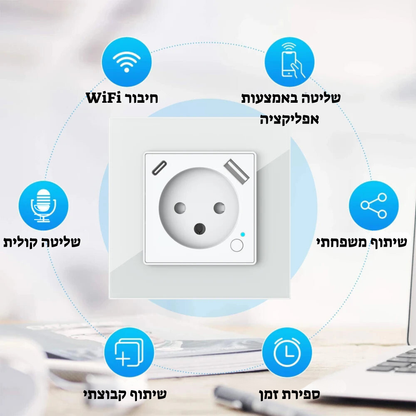 שקע חכם ישראלי עם WiFi – שקע קיר עם יציאת USB ו-Type-C PD 20W, בקרת קול עם Alexa, ניהול מרחוק והגדרת טיימר דרך אפליקציה חכמה