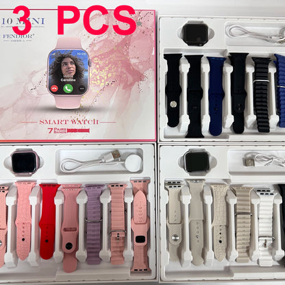 שעון חכם S10 Mini לנשים וגברים – מסך 1.85 אינץ’, תומך NFC, שיחות בלוטות’, עמיד במים ותואם אנדרואיד ו-iOS, כולל 7 רצועות להחלפה