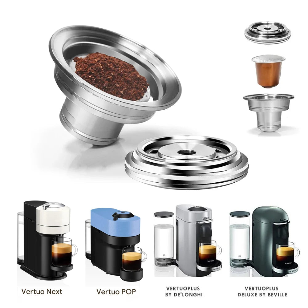 מתאם קפסולות רב-פעמי איכותי למכונות Nespresso VertuoLine | מנירוסטה עמידה, תואם לדגמי Vertuo Next ו-Pop | פתרון חסכוני ואקולוגי לשימוש בקפסולות מקוריות
