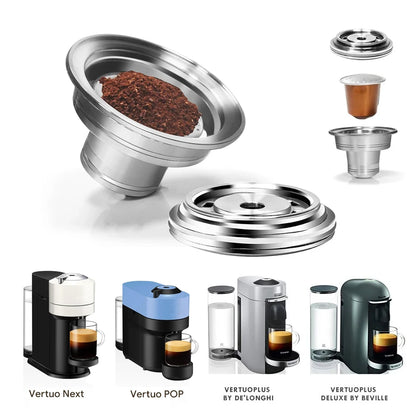 מתאם קפסולות רב-פעמי איכותי למכונות Nespresso VertuoLine | מנירוסטה עמידה, תואם לדגמי Vertuo Next ו-Pop | פתרון חסכוני ואקולוגי לשימוש בקפסולות מקוריות