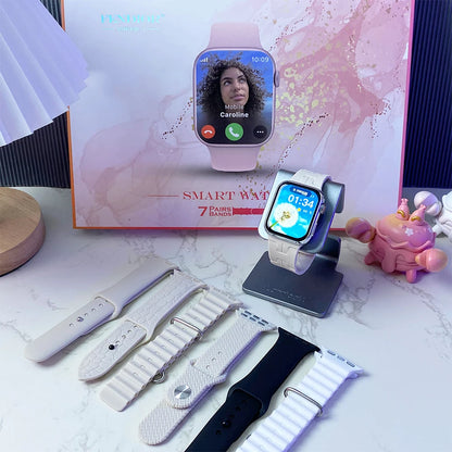שעון חכם S10 Mini לנשים וגברים – מסך 1.85 אינץ’, תומך NFC, שיחות בלוטות’, עמיד במים ותואם אנדרואיד ו-iOS, כולל 7 רצועות להחלפה
