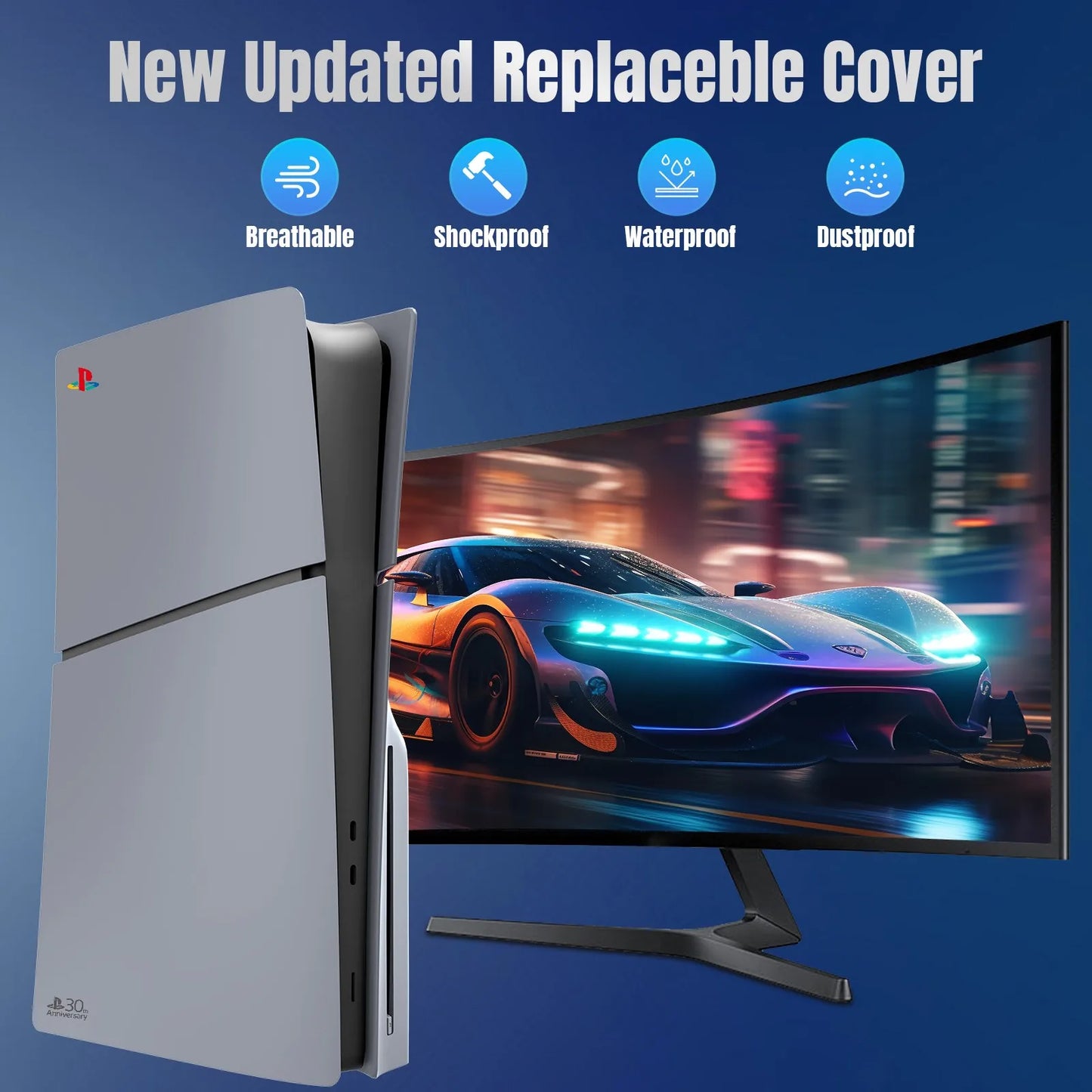 פלטות צד מותאמות אישית מהדורה מוגבלת 30 שנה ל-Sony PlayStation 5 – כיסוי ABS עם לוגו ומדבקת 30 שנה לדגם- PS5 Slim
