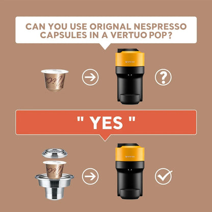 מתאם קפסולות רב-פעמי איכותי למכונות Nespresso VertuoLine | מנירוסטה עמידה, תואם לדגמי Vertuo Next ו-Pop | פתרון חסכוני ואקולוגי לשימוש בקפסולות מקוריות