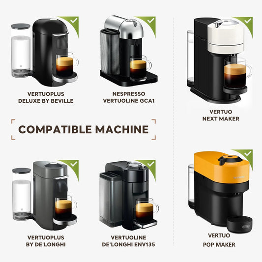 מתאם קפסולות רב-פעמי איכותי למכונות Nespresso VertuoLine | מנירוסטה עמידה, תואם לדגמי Vertuo Next ו-Pop | פתרון חסכוני ואקולוגי לשימוש בקפסולות מקוריות